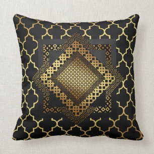 Geometric Modern Art Deco Golden Black Guld Kudde