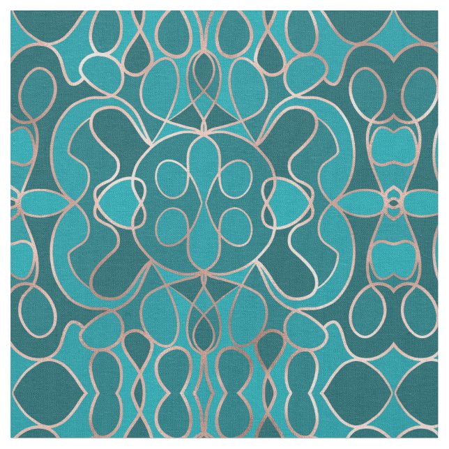 Geometric Modern Artsy Ocean Blue Ro Guld Tyg (Närbild)