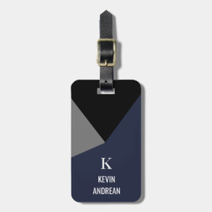 Geometric Modern Black Grått Navy Blue Bagagebricka