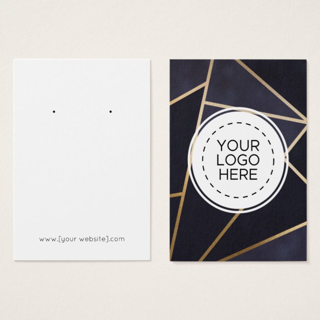Geometric Modern Blue Guld Earring Visning Card Visitkort (Framsida & baksida)