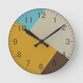 Geometric Modern Blue, Mustard, Brown Retro Rund Klocka