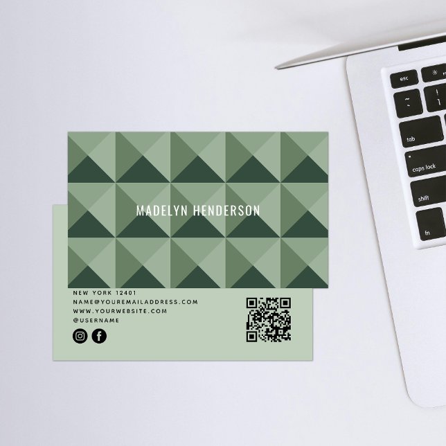 Geometric Modern Bold Abstrakt QR Code Sage Grönt Visitkort (Skapare uppladdad)