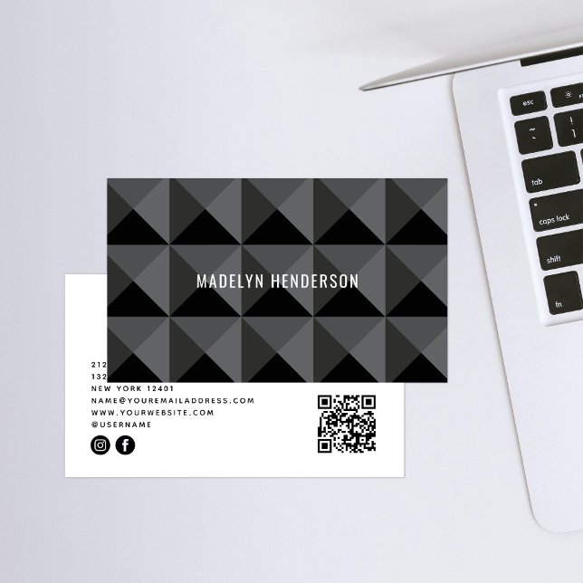 Geometric Modern Bold Black Abstrakt QR-kod Visitkort (Skapare uppladdad)