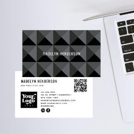 Geometric Modern Bold Black Abstrakt QR-Logotyp Visitkort