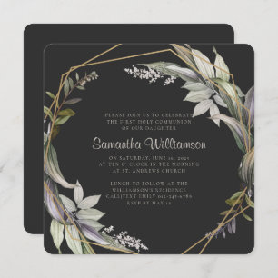 Geometric Modern Foliage First Communion Inbjudningar