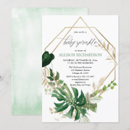 Geometric modern greenery guld baby sprinkle inbjudningar