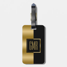 Geometric Modern Guld & Black Rand Monogram Bagagebricka