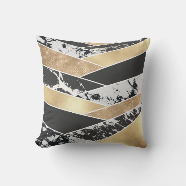 Geometric Modern Guld Black White Glitter Kudde (Framsida)