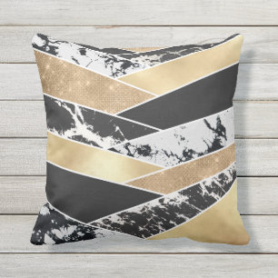 Geometric Modern Guld Black White Glitter Kudde