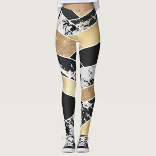 Geometric Modern Guld Black White Glitter Leggings