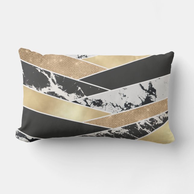 Geometric Modern Guld Black White Glitter Lumbarkudde (Framsida)