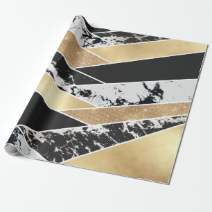 Geometric Modern Guld Black White Glitter Presentpapper