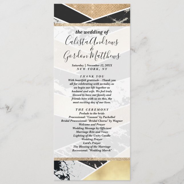 Geometric Modern Guld Black White Glitter Program (Framsida)