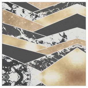 Geometric Modern Guld Black White Glitter Tyg