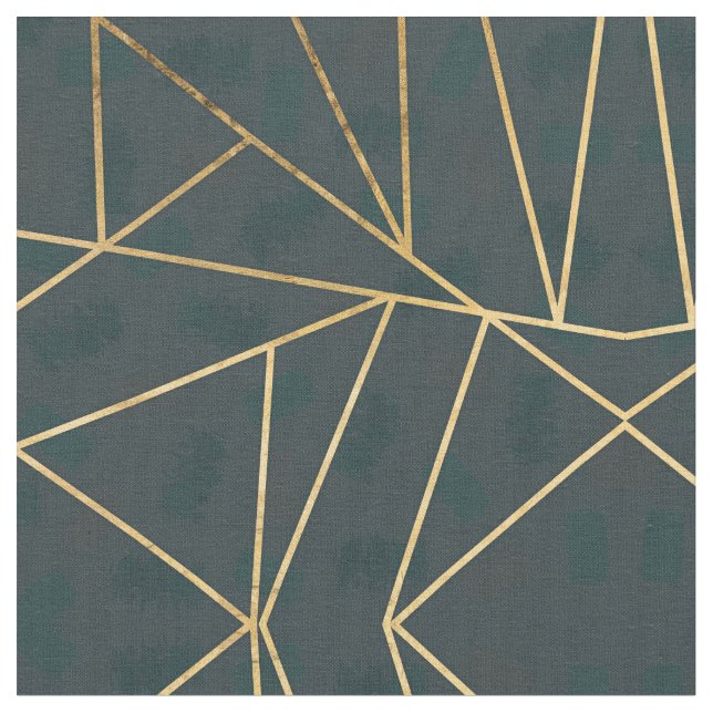 Geometric Modern Guld Grönt Brushstroke Tyg (Närbild)