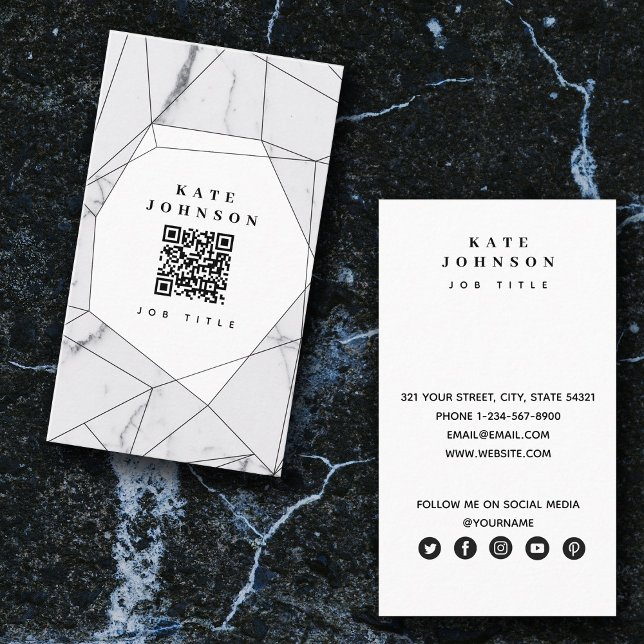 Geometric Modern Marble QR Code Social Media Visitkort (Skapare uppladdad)