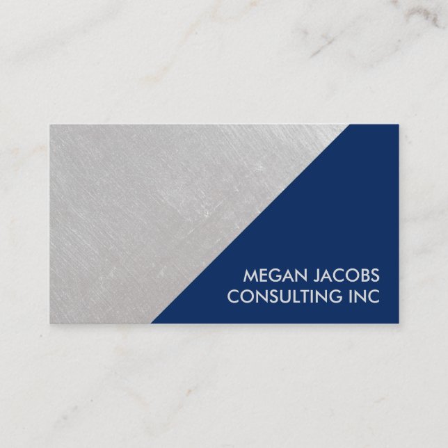 Geometric Modern Midnight Blue Faux Brushed Silver Visitkort (Framsida)