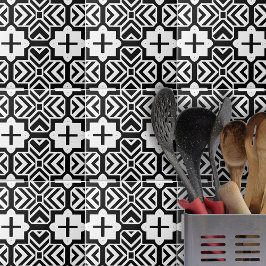 Geometric Modern Mosaic Mönster in Black and White Kakelplatta