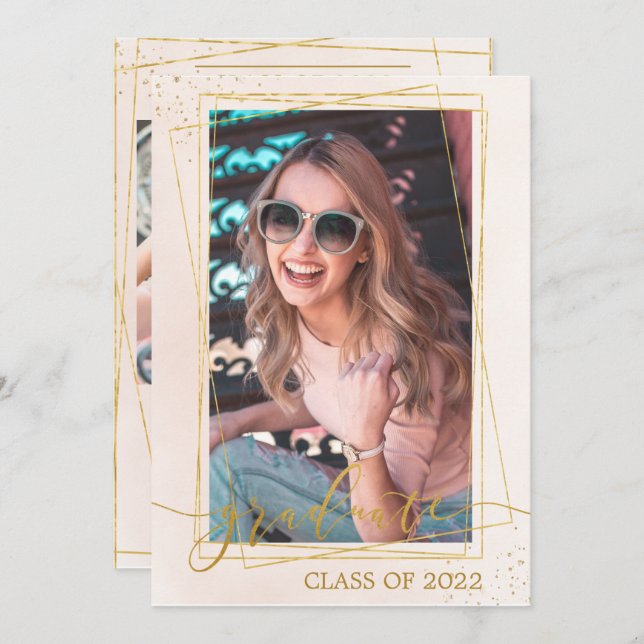 Geometric Modern  Rosa Guld Studenten Foton Meddelande (Fram/baksida)