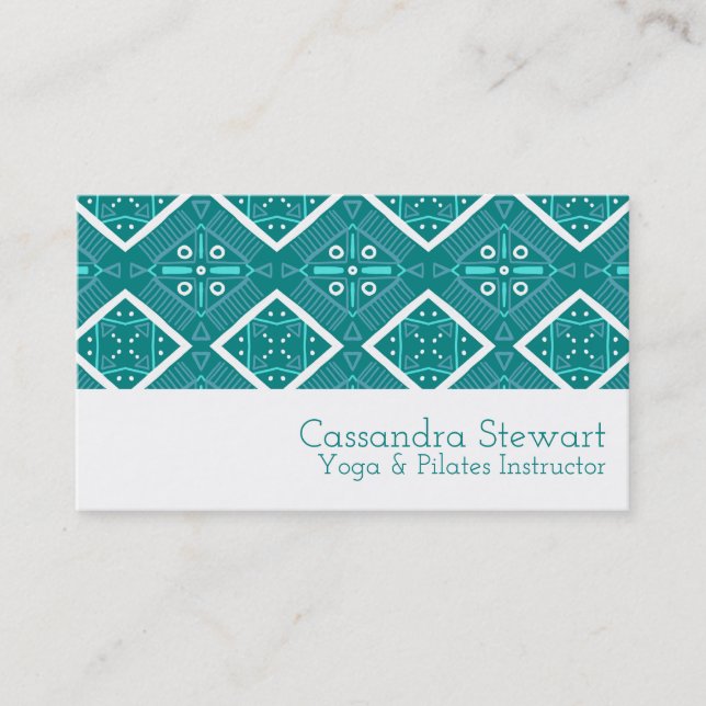 Geometric Modern Teal Tile Boho Mönster Visitkort (Framsida)
