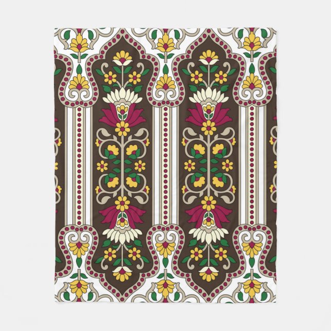 Geometric Moghul Paisley mönster på vit bakgrund Fleecefilt (Framsidan)