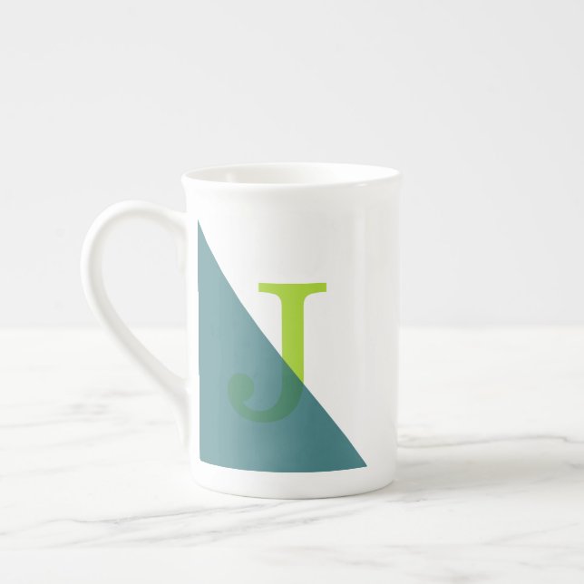 Geometric Monogram Teal Grönt Benporslin Mugg (Vänster)