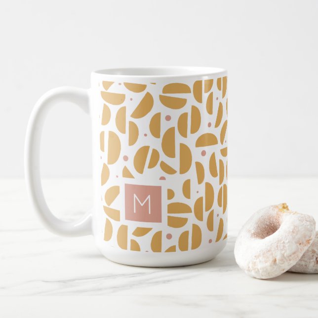 Geometric Monogrammed Modern Dijon Gult Anpassning Kaffemugg (Med munk)