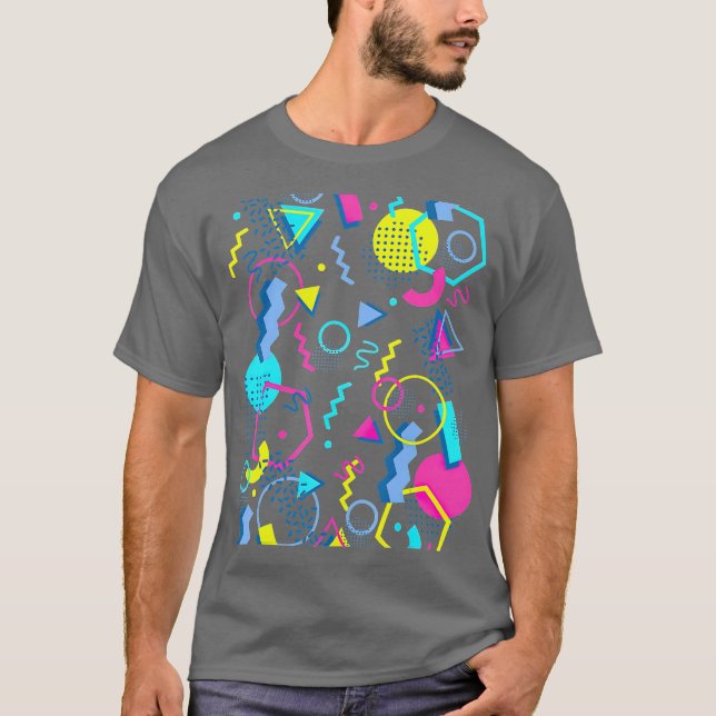 Geometric Mönster 80-talets 90-tal Memphis Stil T Shirt (Framsida)
