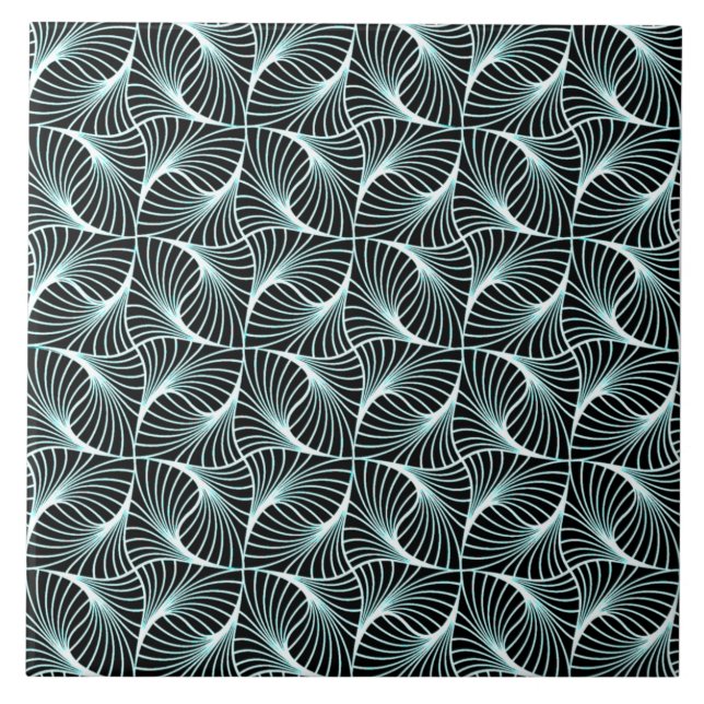 Geometric Mönster Black and Blue Ceramic Tile Kakelplatta (Framsidan)