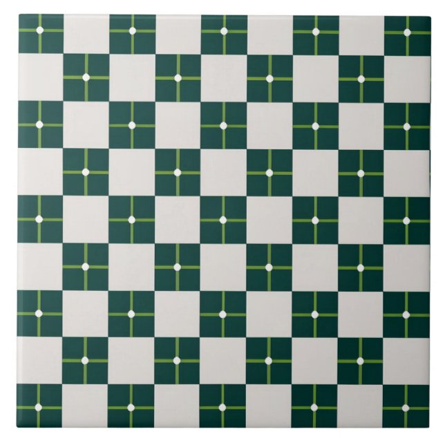 Geometric mönster dekorativ grönt vit stor kakelplatta (Framsidan)