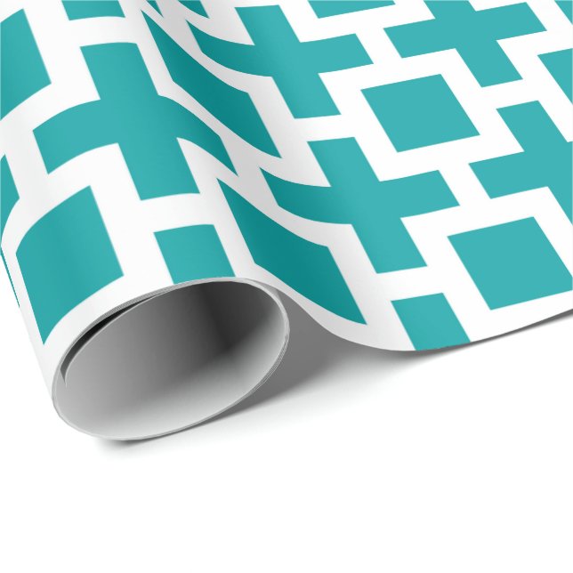 Geometric Mönster Gift Wrap Paper - Teal Presentpapper (Rullad Hörn)