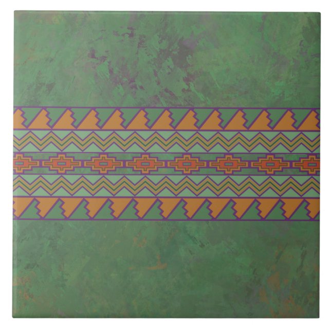Geometric Mönster Grönt i sydvästra Sagebrush Kakelplatta (Framsidan)