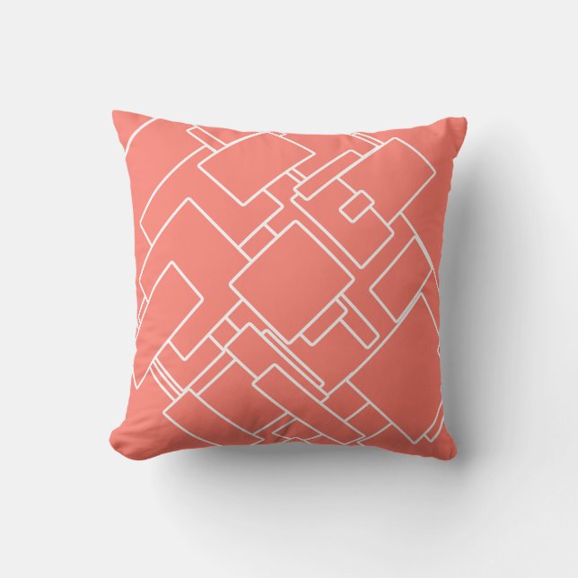 Geometric Mönster i Coral & White Modern Abstrakt Kudde (Framsida)