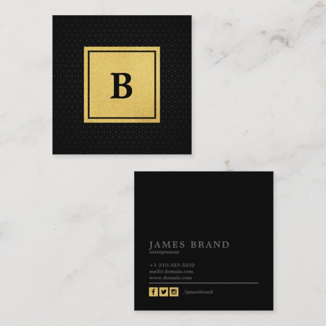 Geometric Mönster med Faux Gold Foil Monogram Fyrkantigt Visitkort (Fram/baksida)