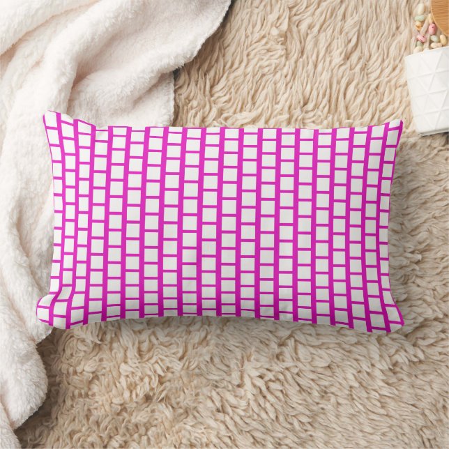 Geometric Mönster Modern Shock rosa och White Lumbarkudde (Filt)