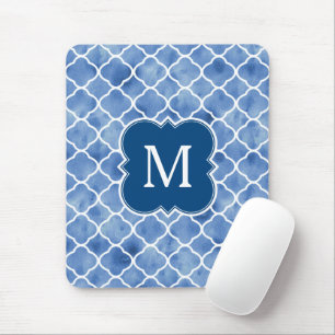 Geometric Mönster Monogram för marin blå vattenfär Musmatta