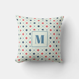 Geometric Mönster Monogram, röd, blå stjärna Kudde