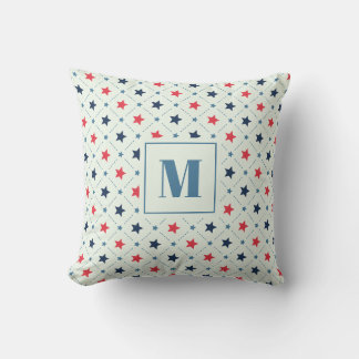 Geometric Mönster Monogram, röd, blå stjärna Kudde