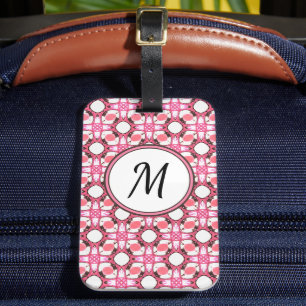 Geometric Mönster Monogram rosa White Circle Bagagebricka