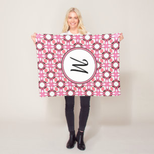 Geometric Mönster Monogram rosa White Circle Fleecefilt
