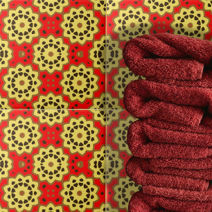 Geometric Mönster Motifs, röd och Gult Blommigt Kakelplatta