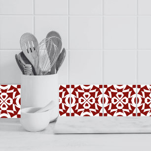 Geometric Mönster Red and White Kakelplatta