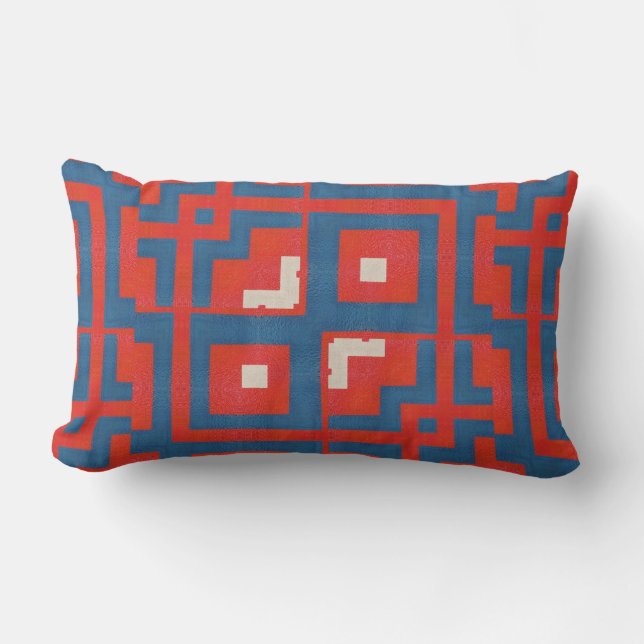 Geometric Mönster Red Shapes on Blue Background Lumbarkudde (Framsida)