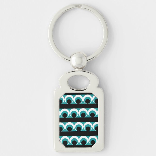 Geometric mönster rektangulärt silverfärgad nyckelring (Framsidan)