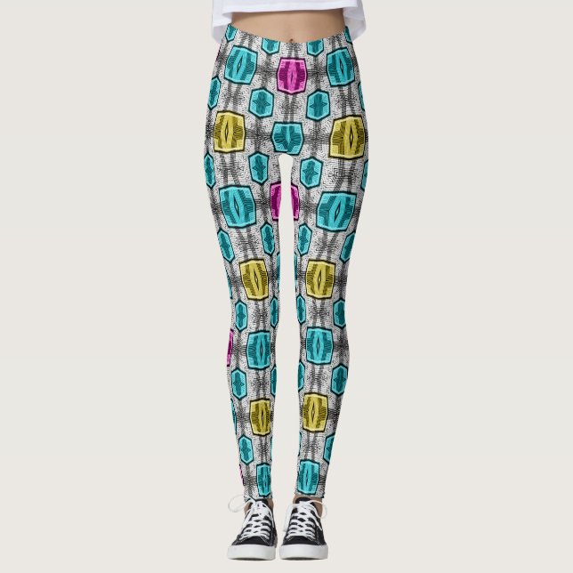 Geometric mönster-retro 66 leggings (Framsida)