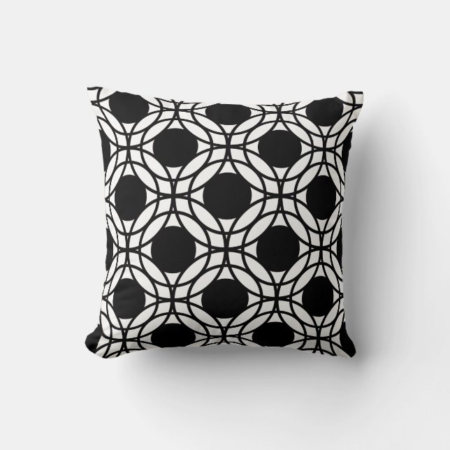 Geometric Mönster, svarta och vita cirklar Kudde (Framsida)
