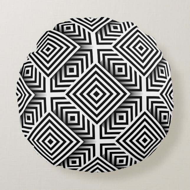 Geometric mönster. Svartvit. Fack och st Rund Kudde (Framsidan)