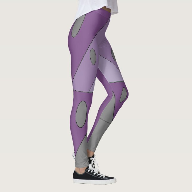 Geometric Mönster Triangle Ovalers Lila Grått Funn Leggings (Höger)