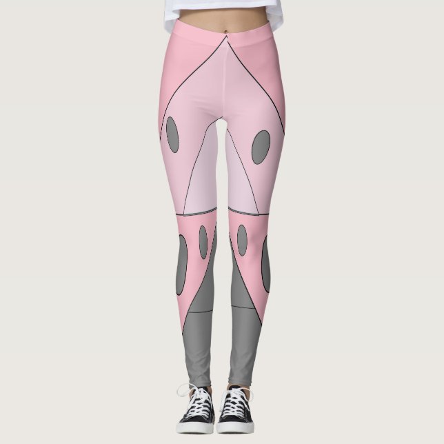 Geometric Mönster Triangles Ovalers Rosa Grått Fun Leggings (Framsida)