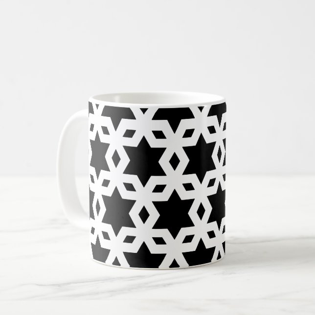 Geometric Mönster, vit svart hörn, stjärnor Kaffemugg (Framsida vänster)